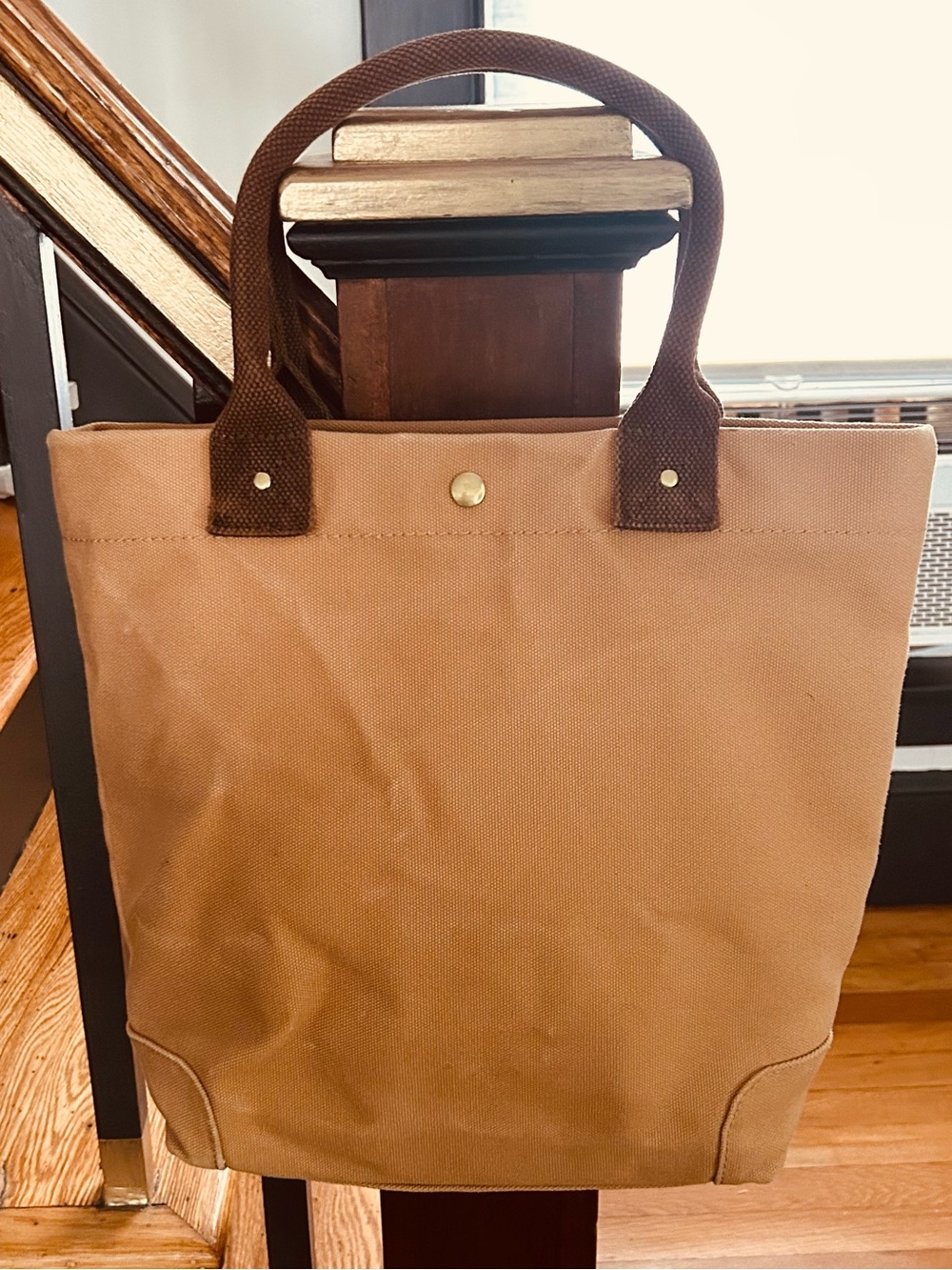 J Crew’s Perfect Canvas Tote Bag In Butternut And Classic Brown